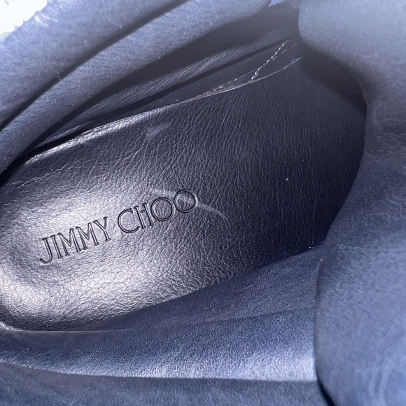 JIMMY CHOO Navy Blue Pattern Canvas Leather High Top Sneakers Marked as 45 12US - Picture 13 of 15